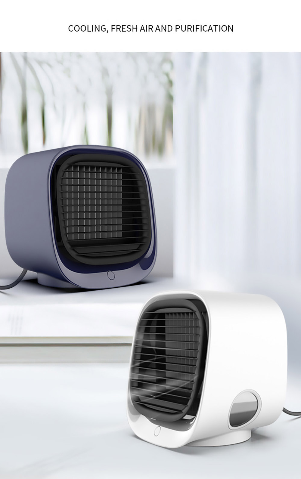 Desktop Mini Air Cooler, 3 Levels Speed, Home Air Conditioner Fan, Portable Cooling Fan, Low Noise, Night Light - Pink
