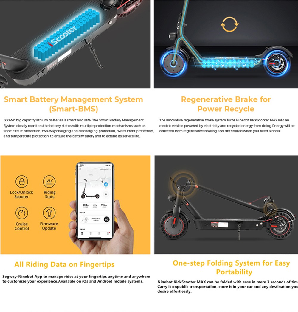 IScooter I9 Max Electric Scooter 10 Inch 500W Motor 10Ah Battery 35Km/h Max Speed 35-40km Range 120KG Max Load APP Control - Black 28 iScooter i9 Max Electric Scooter 500W Motor 10Ah Battery 35km/h Max Speed 35-40km Range Support APP Control Black