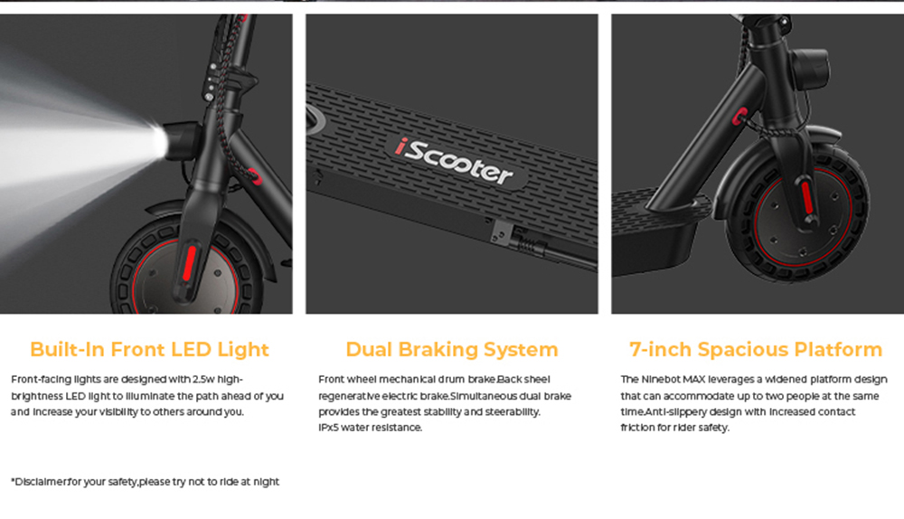 IScooter I9 Max Electric Scooter 10 Inch 500W Motor 10Ah Battery 35Km/h Max Speed 35-40km Range 120KG Max Load APP Control - Black 30 iScooter i9 Max Electric Scooter 500W Motor 10Ah Battery 35km/h Max Speed 35-40km Range Support APP Control Black
