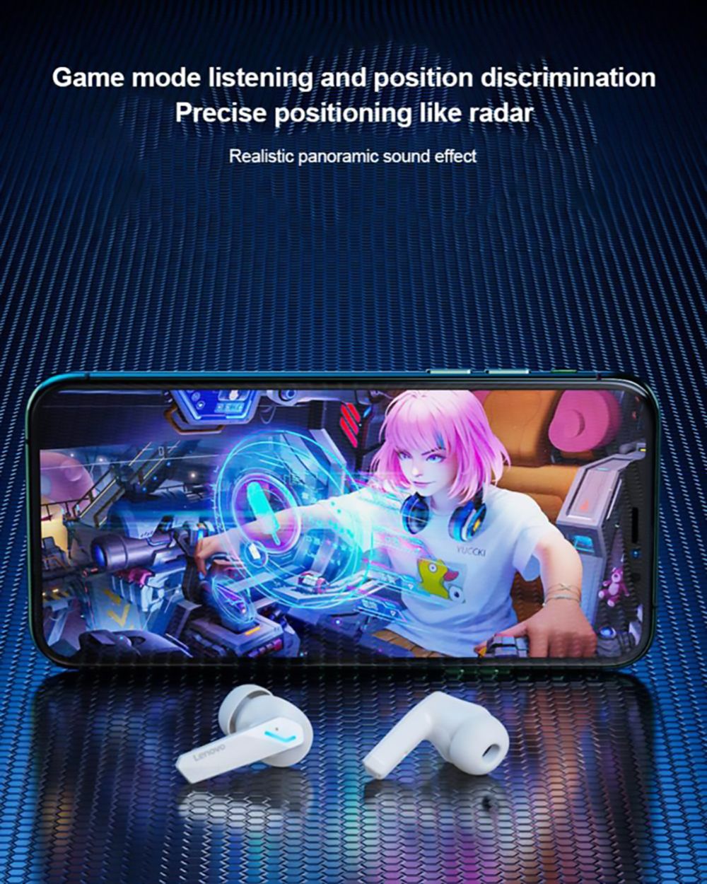 Lenovo GM2 Pro Gaming Earphone Wireless Buletooth Headphone Noise Reduction With Mic for Android IOS Phones - White