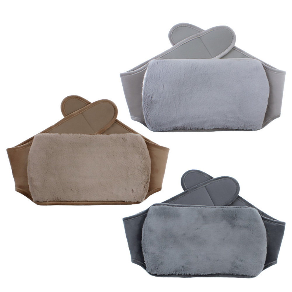 1000ml PVC Hot Water Bottle, Imitation Rabbit Plush Cover, Warm Belly Long Waist Belt, 3Pcs/Set - Dark Grey