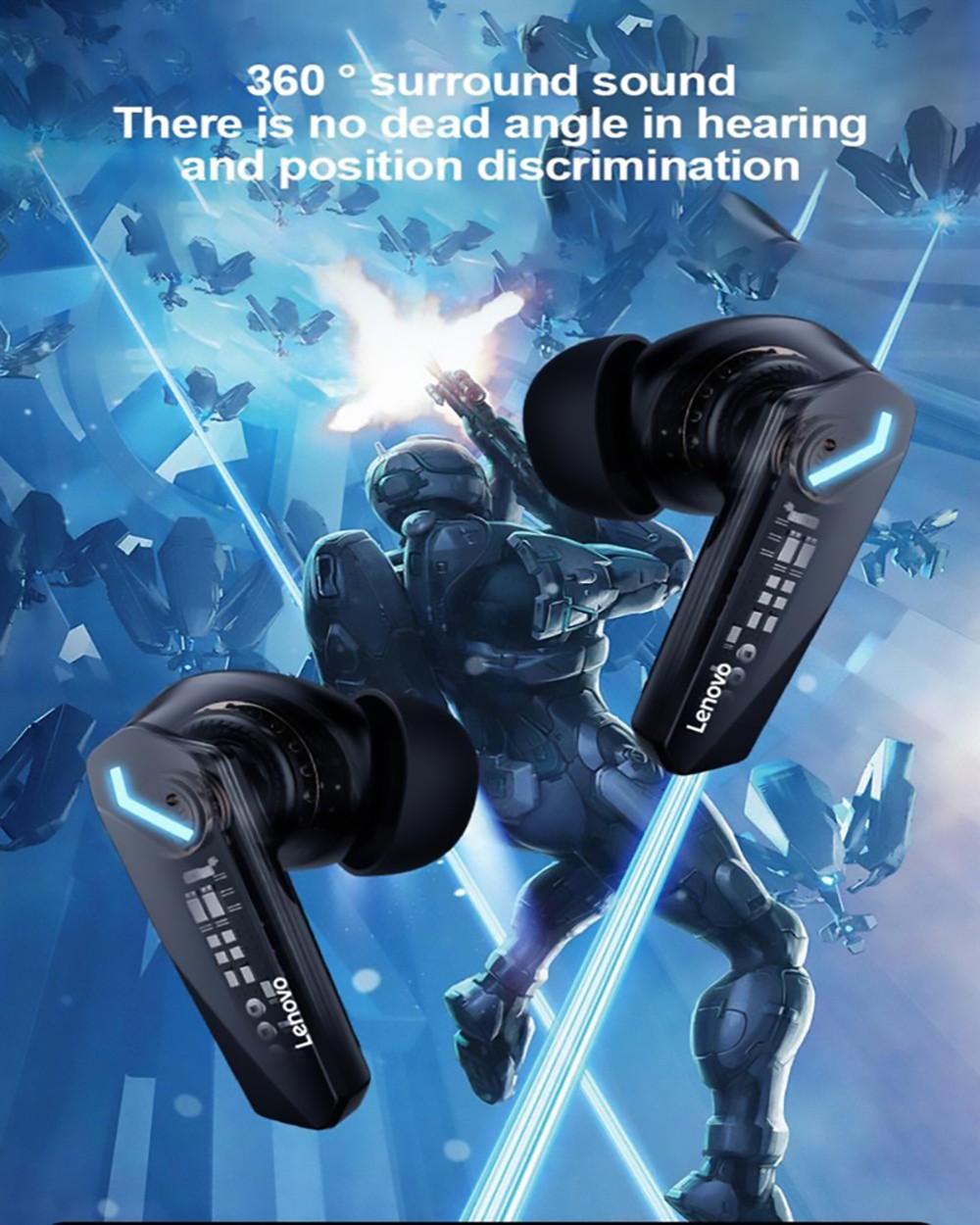 Lenovo GM2 Pro Gaming Earphone Wireless Buletooth Headphone Noise Reduction With Mic for Android IOS Phones - White