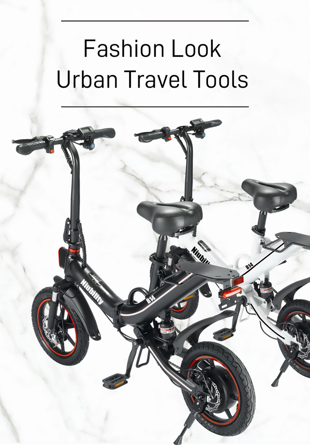 Niubility B14 Electric Moped Folding Bike 14 inch 15Ah Battery up to 100KM Mileage Max 25km/h 400W Motor Double Disc Brake - Black