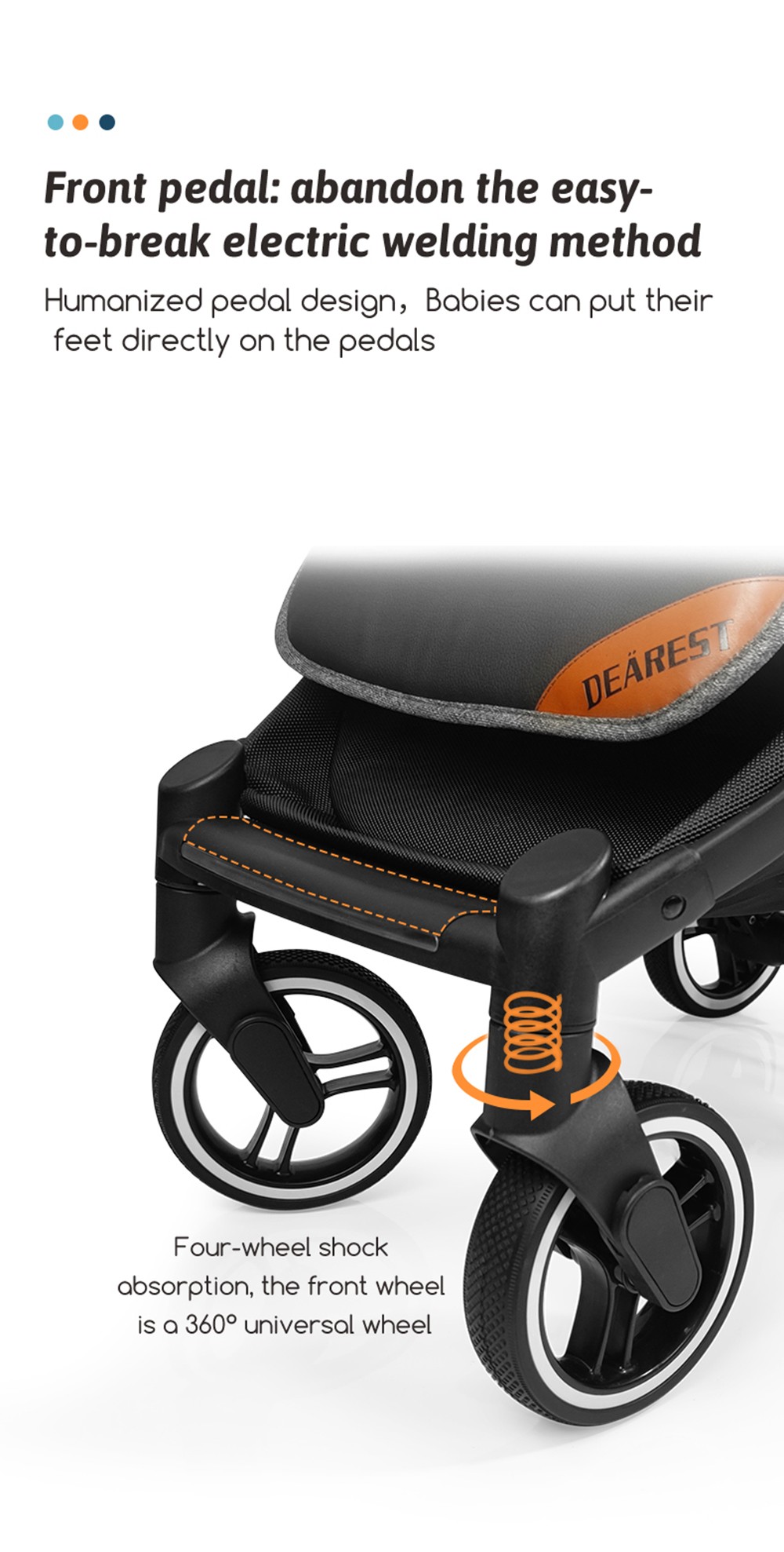 DEAREST 819 Baby Stroller, Comfortable Adjustable Multifunction 4-Wheel Shock Absorption Baby Cart - Black