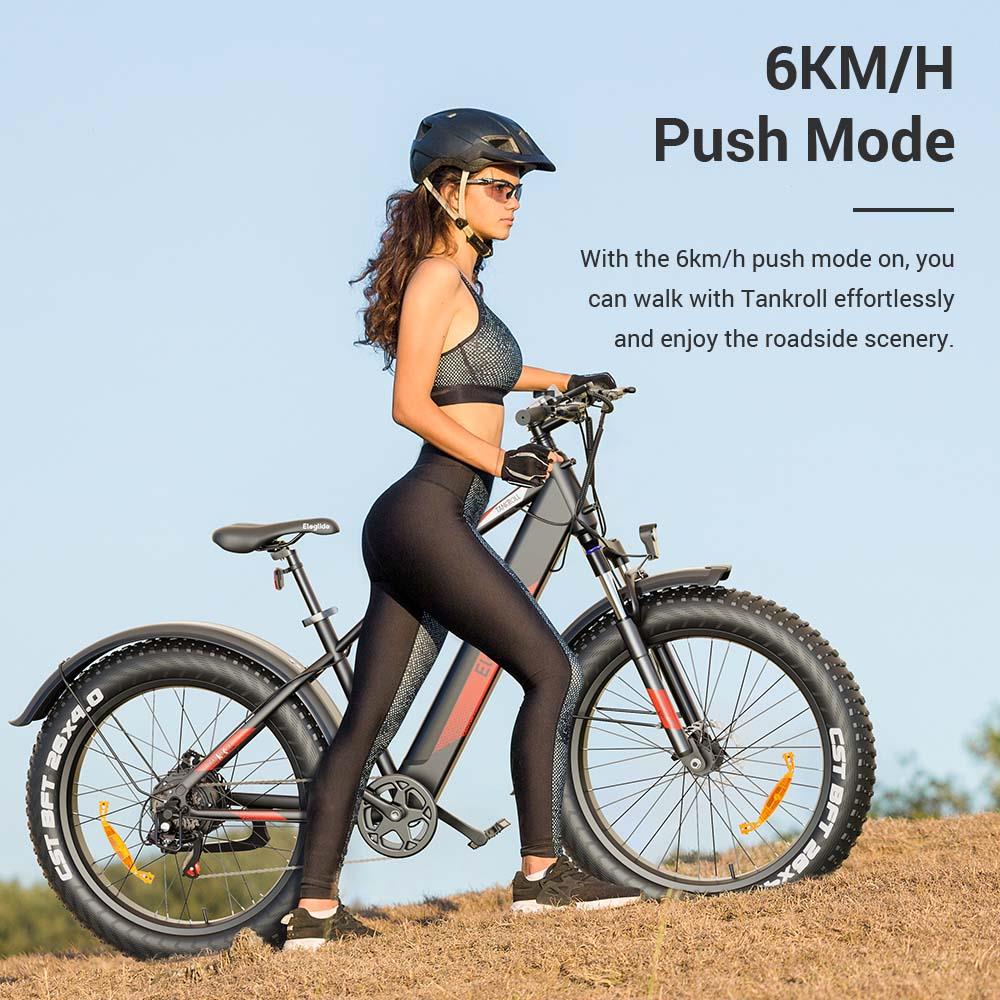 Eleglide Tankroll Electric Mountain Bike 26*4.0 Inch Fat Tires 250W Motor 25Km/h Speed 48V 10Ah Battery Shimano 7-Speed Gear 70KM Top Range Dual Disc Brake 57N.m Powerful Motor Moped Fat Bike