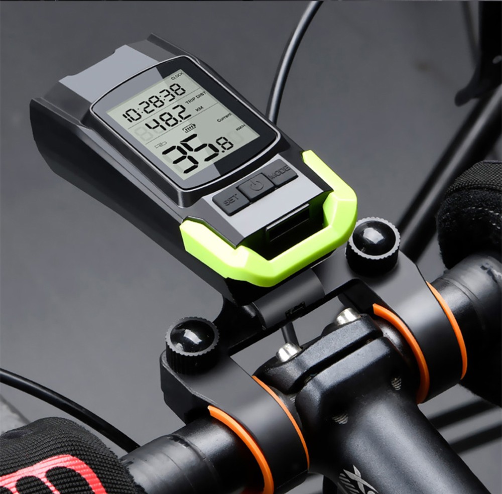 3-in-1 Bicycle Speedometer Wireless USB Rechargeable Double T6 LED Bike Light Bike Computer with Alarm Horn - Black