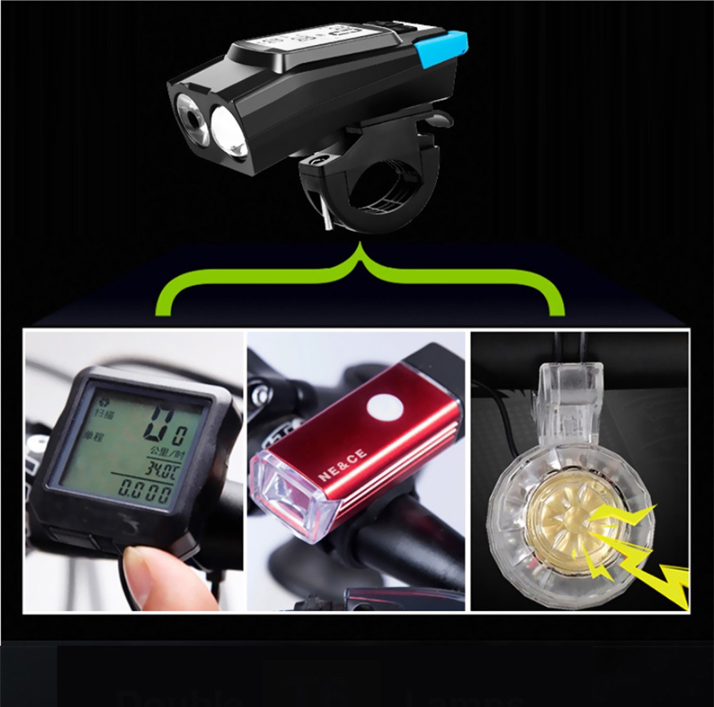 3-in-1 Bicycle Speedometer Wireless USB Rechargeable Double T6 LED Bike Light Bike Computer With Alarm Horn -Blue 8 3-in-1 Bicycle Speedometer Wireless USB Rechargeable Double T6 LED Bike Light Bike Computer with Alarm Horn -Blue