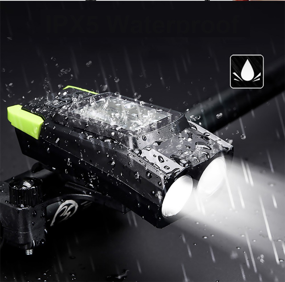 3-in-1 Bicycle Speedometer Wireless USB Rechargeable Double T6 LED Bike Light Bike Computer with Alarm Horn - Green