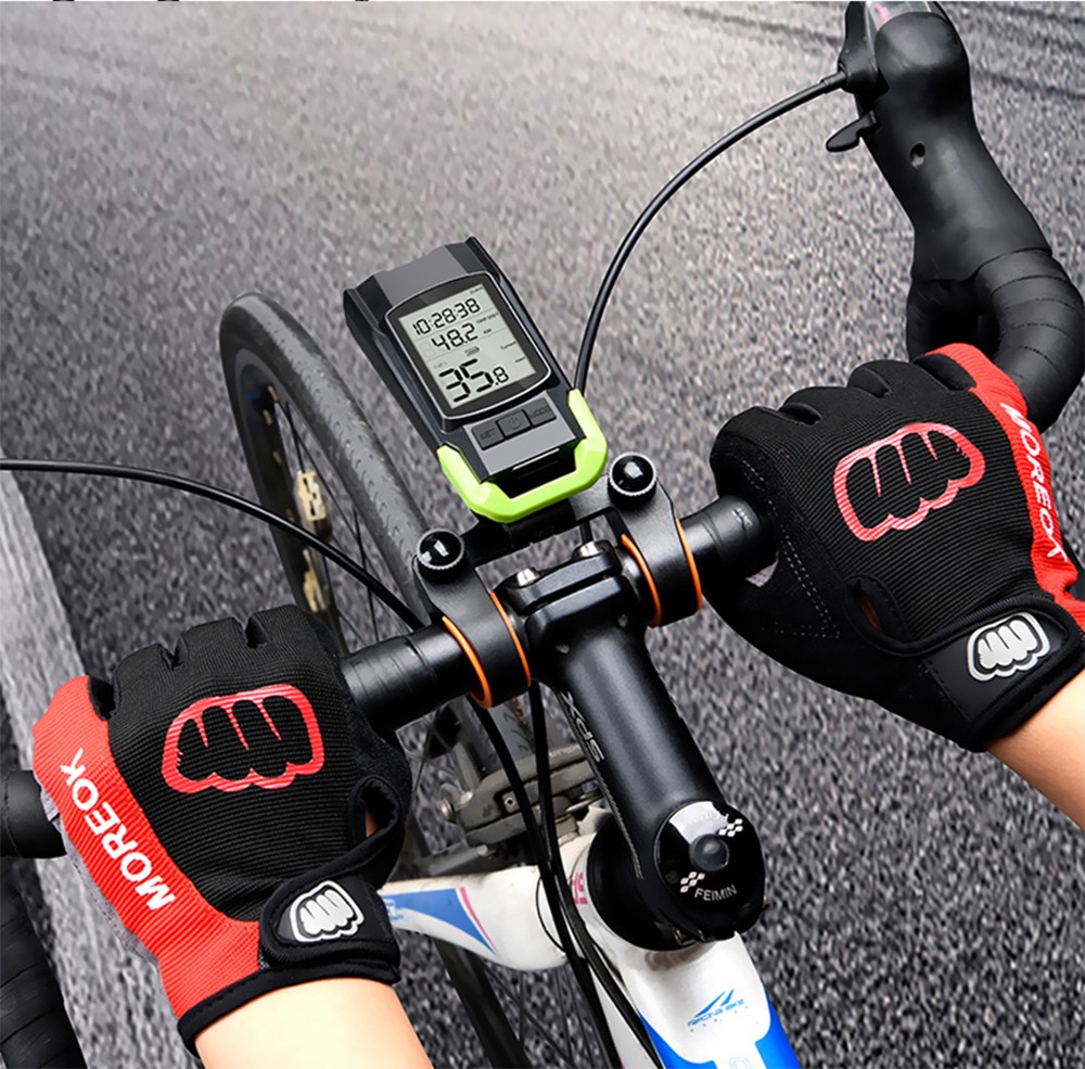 3-in-1 Bicycle Speedometer Wireless USB Rechargeable Double T6 LED Bike Light Bike Computer with Alarm Horn - Green