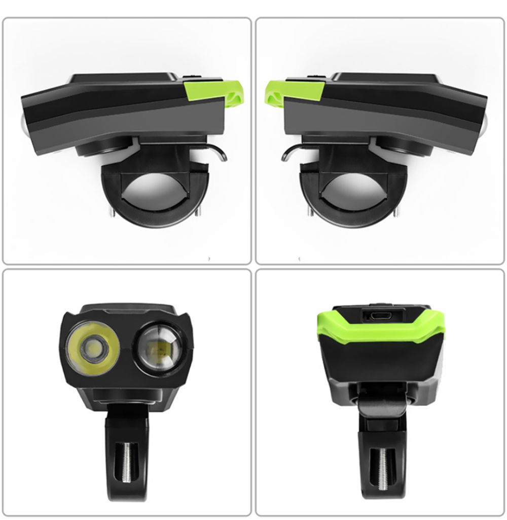 3-in-1 Bicycle Speedometer Wireless USB Rechargeable Double T6 LED Bike Light Bike Computer with Alarm Horn - Green