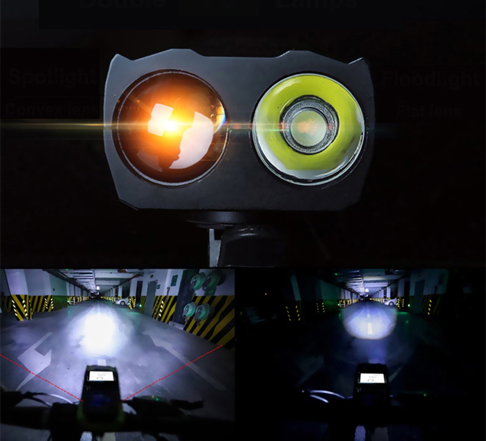 3-in-1 Bicycle Speedometer Wireless USB Rechargeable Double T6 LED Bike Light Bike Computer with Alarm Horn - Green