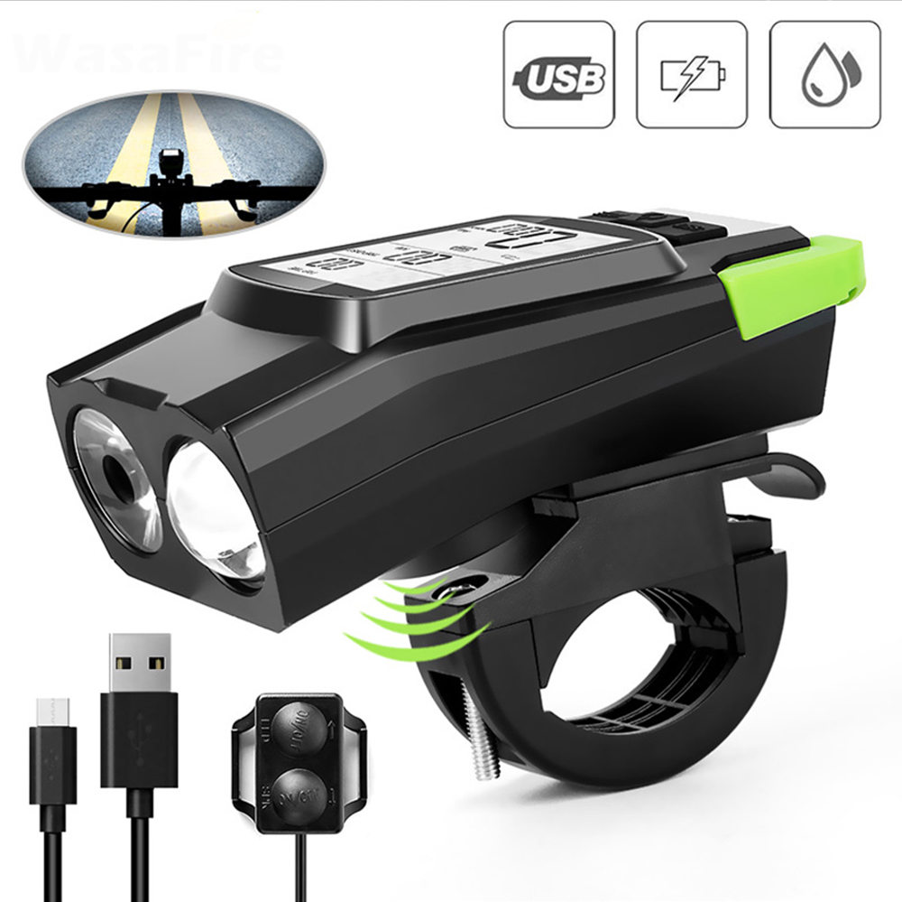 3-in-1 Bicycle Speedometer Wireless USB Rechargeable Double T6 LED Bike Light Bike Computer with Alarm Horn - Red