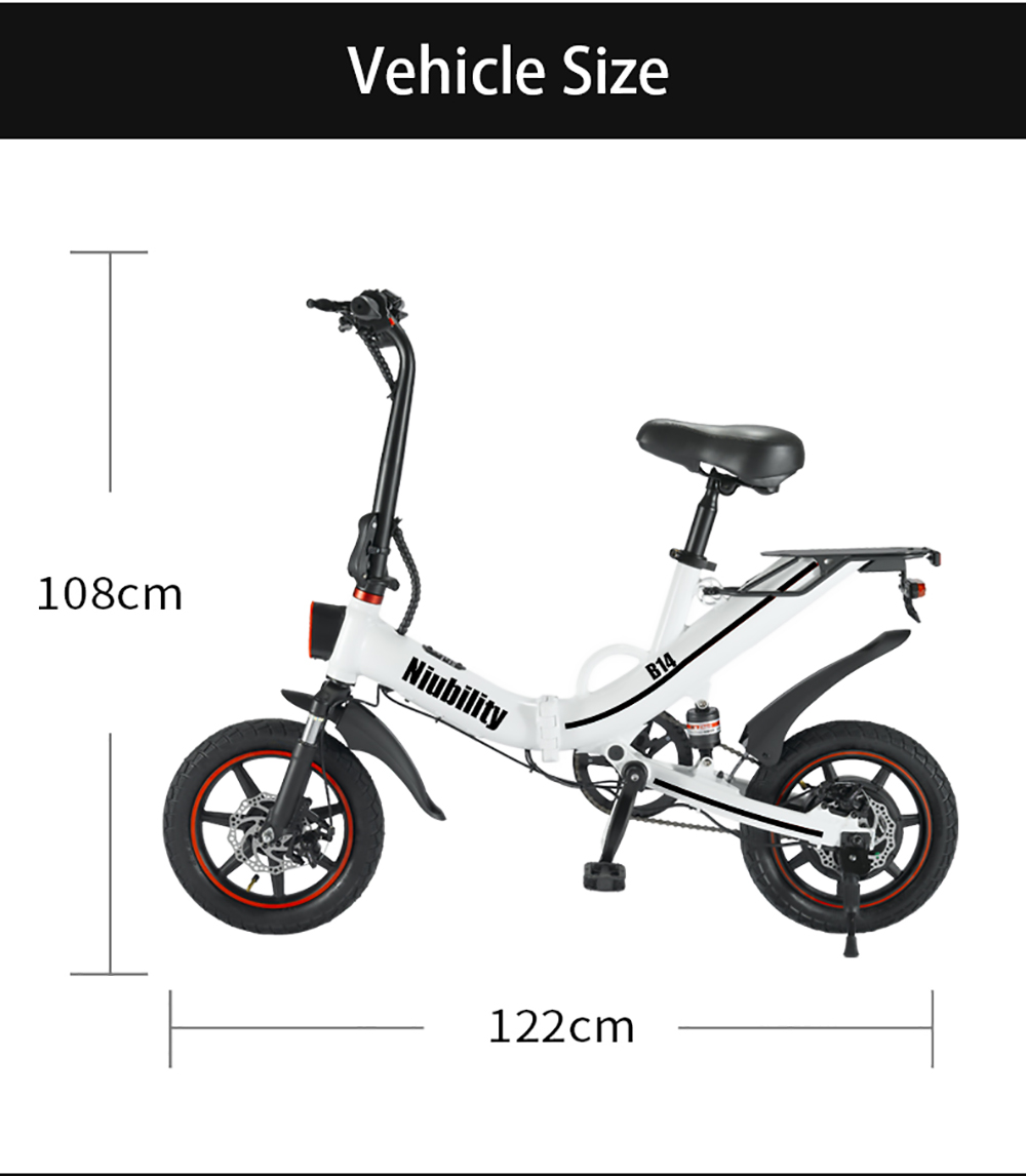 Niubility B14 Electric Moped Folding Bike 14 inch 15Ah Battery up to 100KM Mileage Max 25km/h 400W Motor Double Disc Brake - White