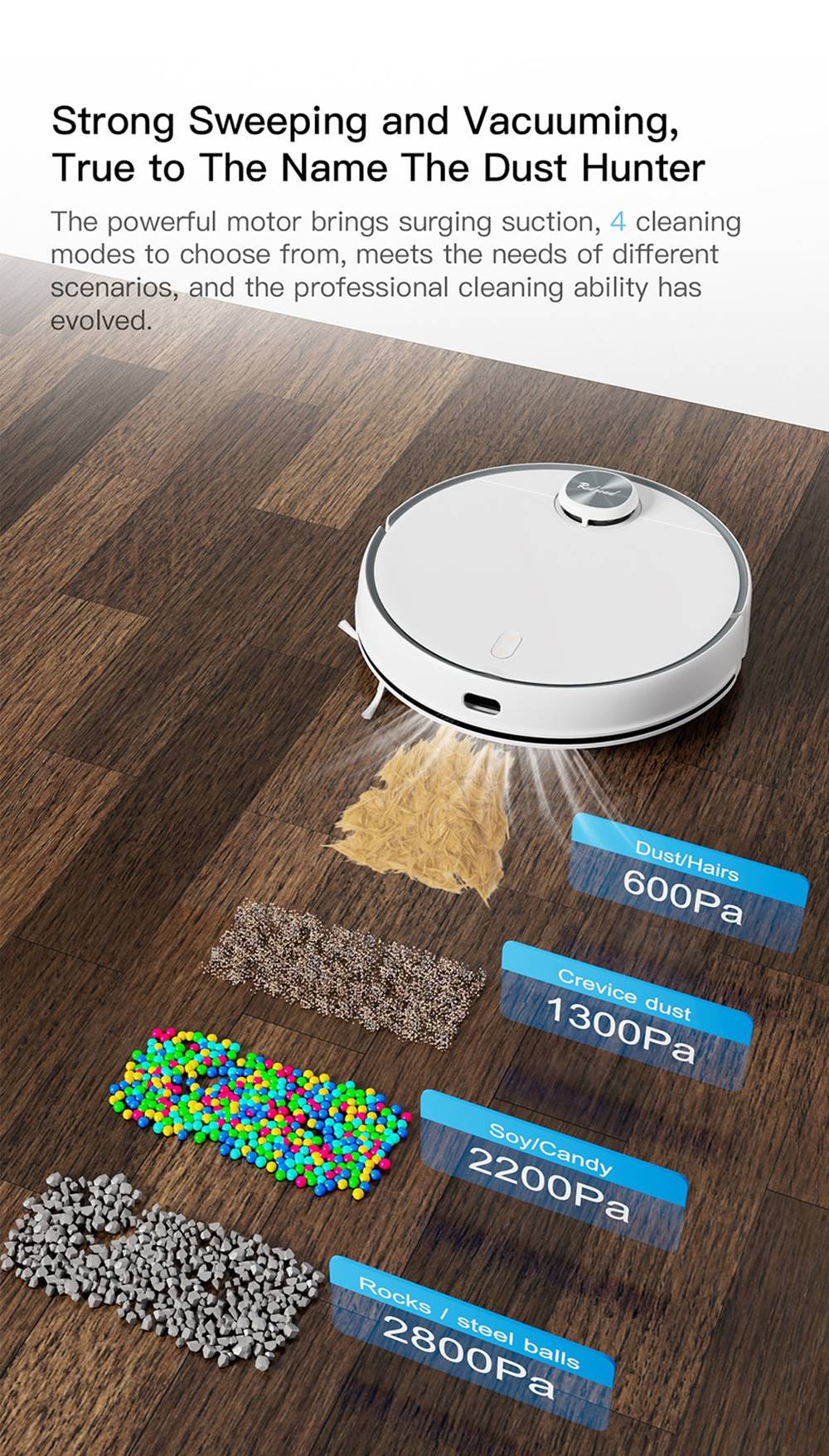 Redroad G10 Self-cleaning Robot Vacuum Cleaner 2800pa Suction High-Frequency Vibrating Mopping Auto Mop Lifting Electrolytic Water Sterilization LDS Navigation TOF Obstacle Avoidance 5200mAh Battery 450ml Dustbin 450ml Water Tank APP Control - White