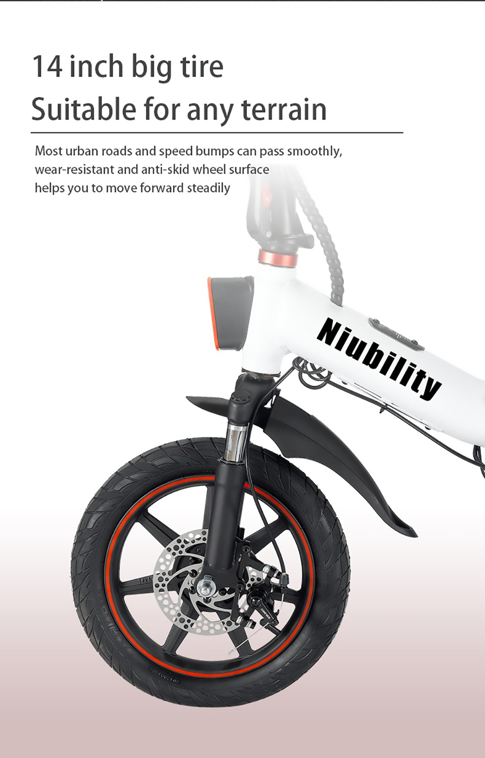 Niubility B14 Electric Moped Folding Bike 14 inch 15Ah Battery up to 100KM Mileage Max 25km/h 400W Motor Double Disc Brake - Black