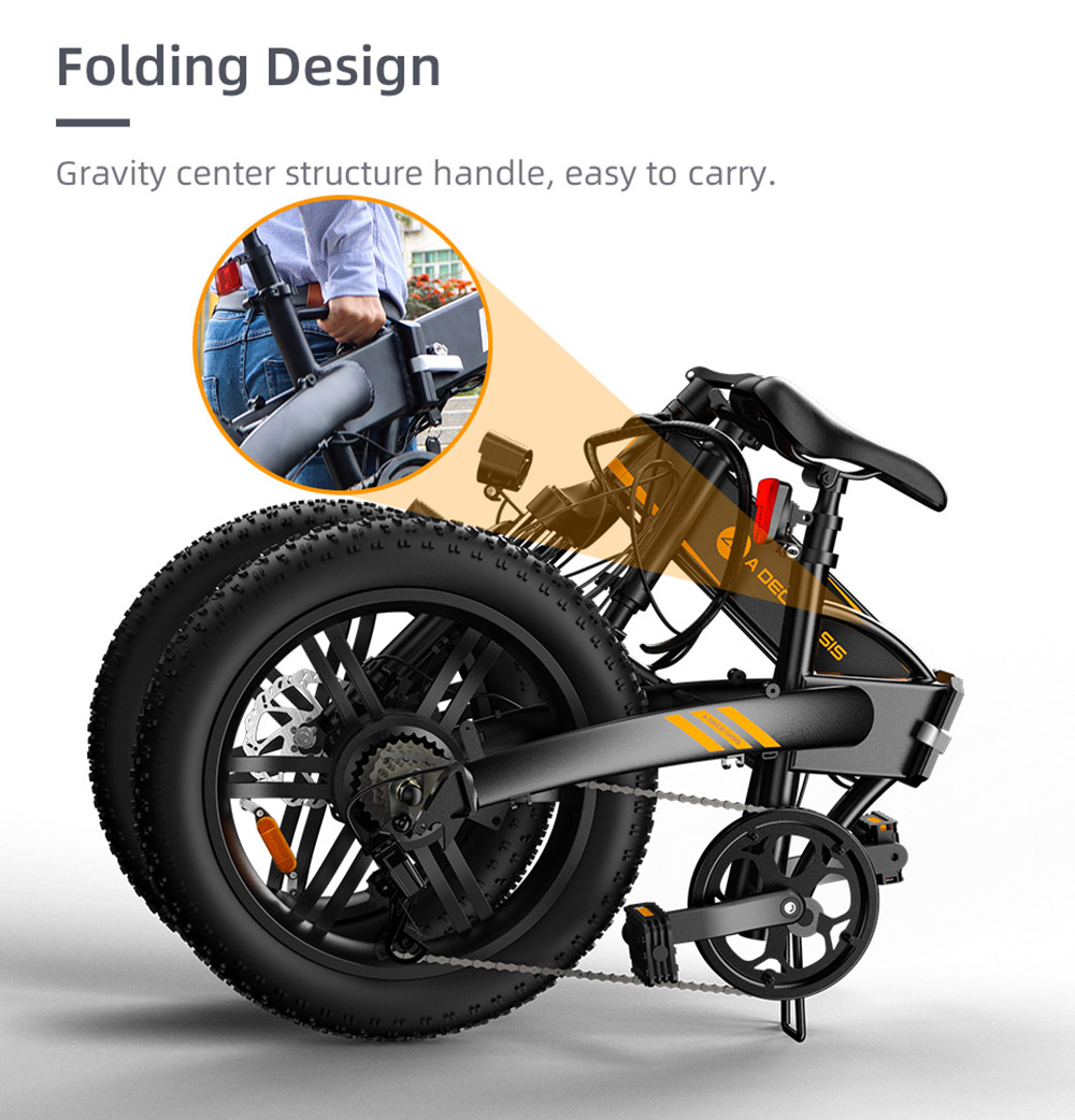 ADO A20F+ International Version Off-road Electric Folding Bike 20*4.0 inch 500W Brushless DC Motor SHIMANO 7-Speed Rear Derailleur 36V 10.4Ah Removable Battery 35km/h Max speed Pure power up to 50km Range Aluminum alloy Frame - Black