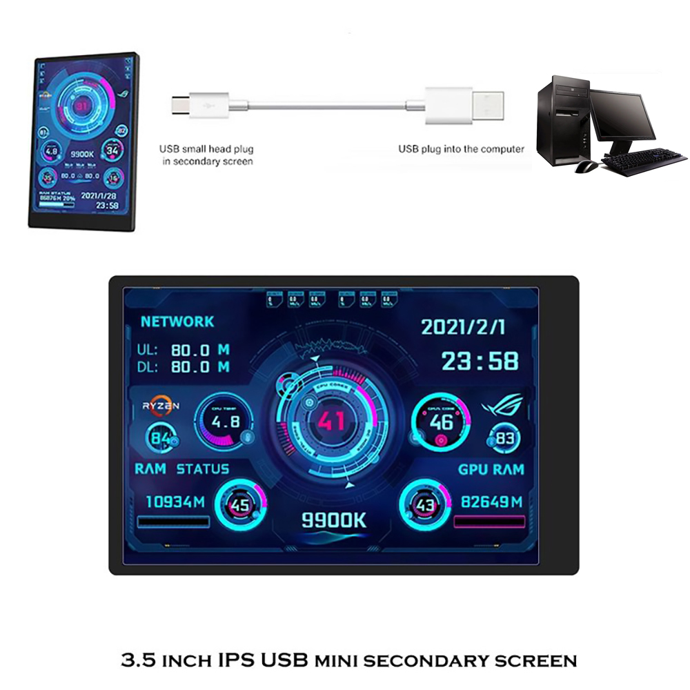 3.5 Inch IPS TYPE-C Secondary Screen CPU GPU RAM HDD Monitoring USB Display