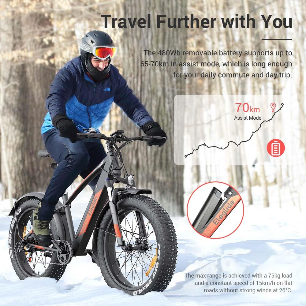 Eleglide Tankroll Electric Mountain Bike 26*4.0 Inch Fat Tires 250W Motor 25Km/h Speed 48V 10Ah Battery Shimano 7-Speed Gear 70KM Top Range Dual Disc Brake 57N.m Powerful Motor Moped Fat Bike