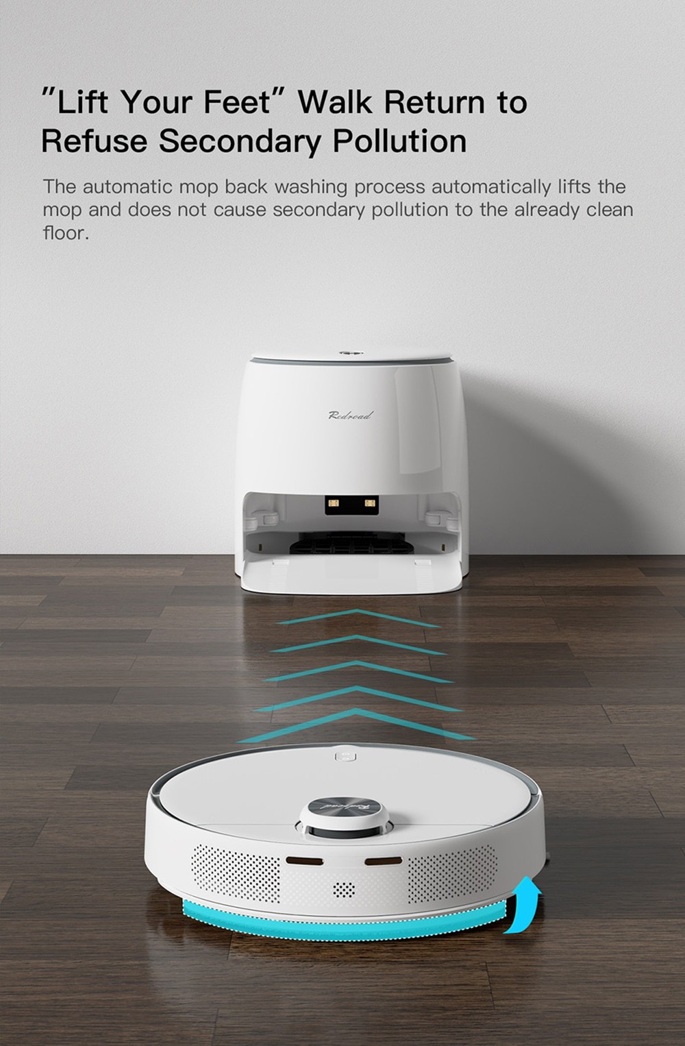 Redroad G10 Self-cleaning Robot Vacuum Cleaner 2800pa Suction High-Frequency Vibrating Mopping Auto Mop Lifting Electrolytic Water Sterilization LDS Navigation TOF Obstacle Avoidance 5200mAh Battery 450ml Dustbin 450ml Water Tank APP Control - White