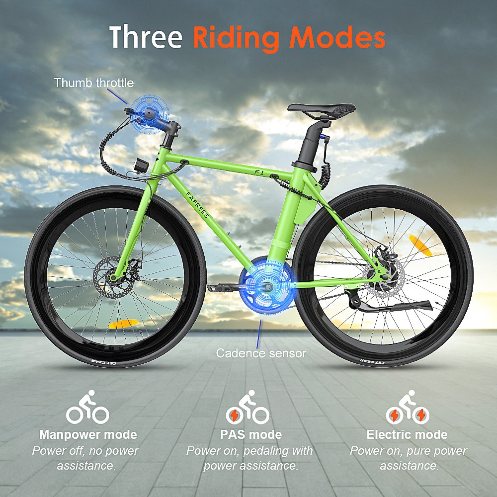 FAFREES F1 Electric Bike 250W Brushless Motor 25km/h Max Speed 9Ah Battery Shimano 7-Speed Transmission - Orange