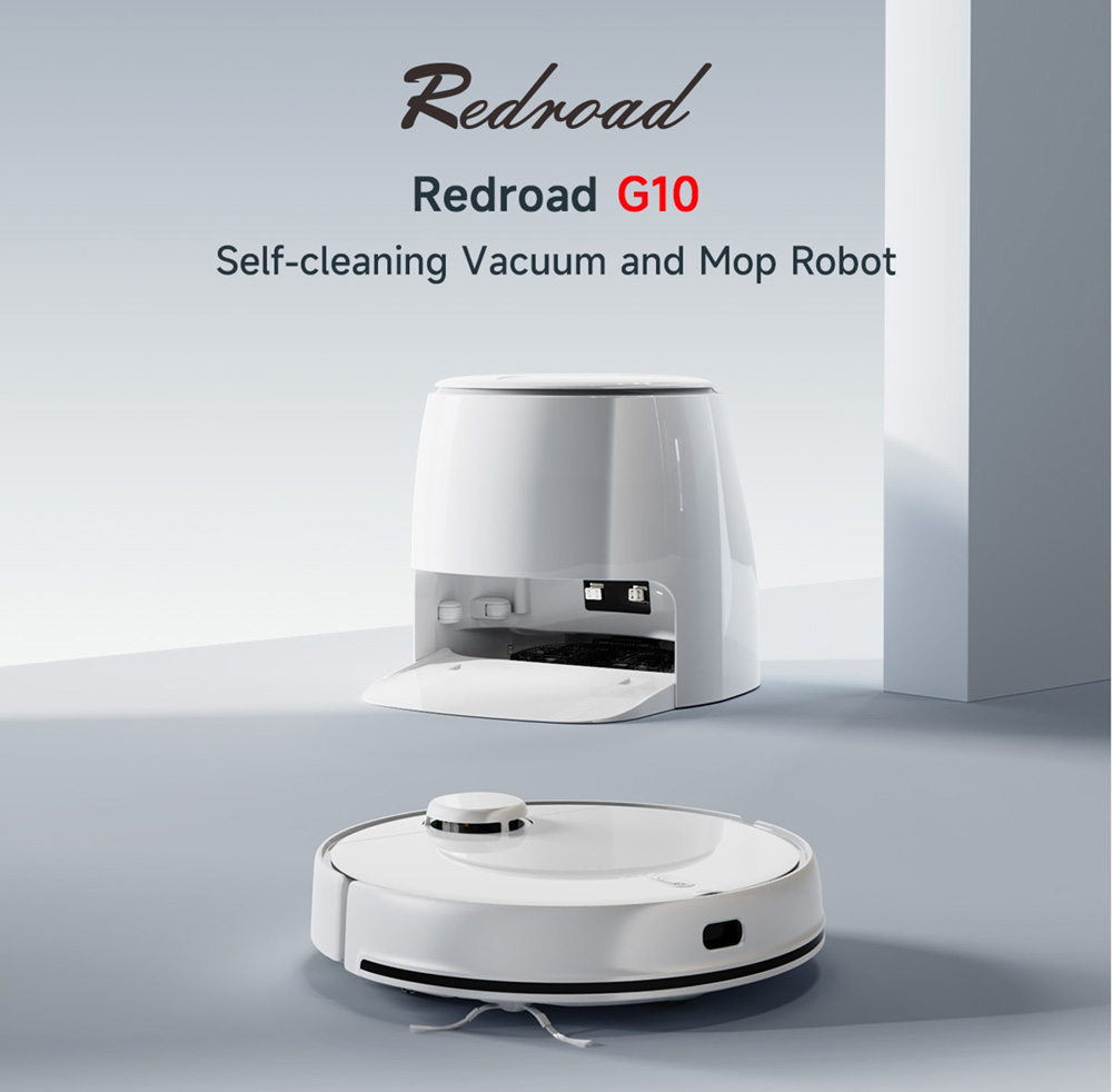 Redroad G10 Self-cleaning Robot Vacuum Cleaner 2800pa Suction High-Frequency Vibrating Mopping Auto Mop Lifting Electrolytic Water Sterilization LDS Navigation TOF Obstacle Avoidance 5200mAh Battery 450ml Dustbin 450ml Water Tank APP Control - White