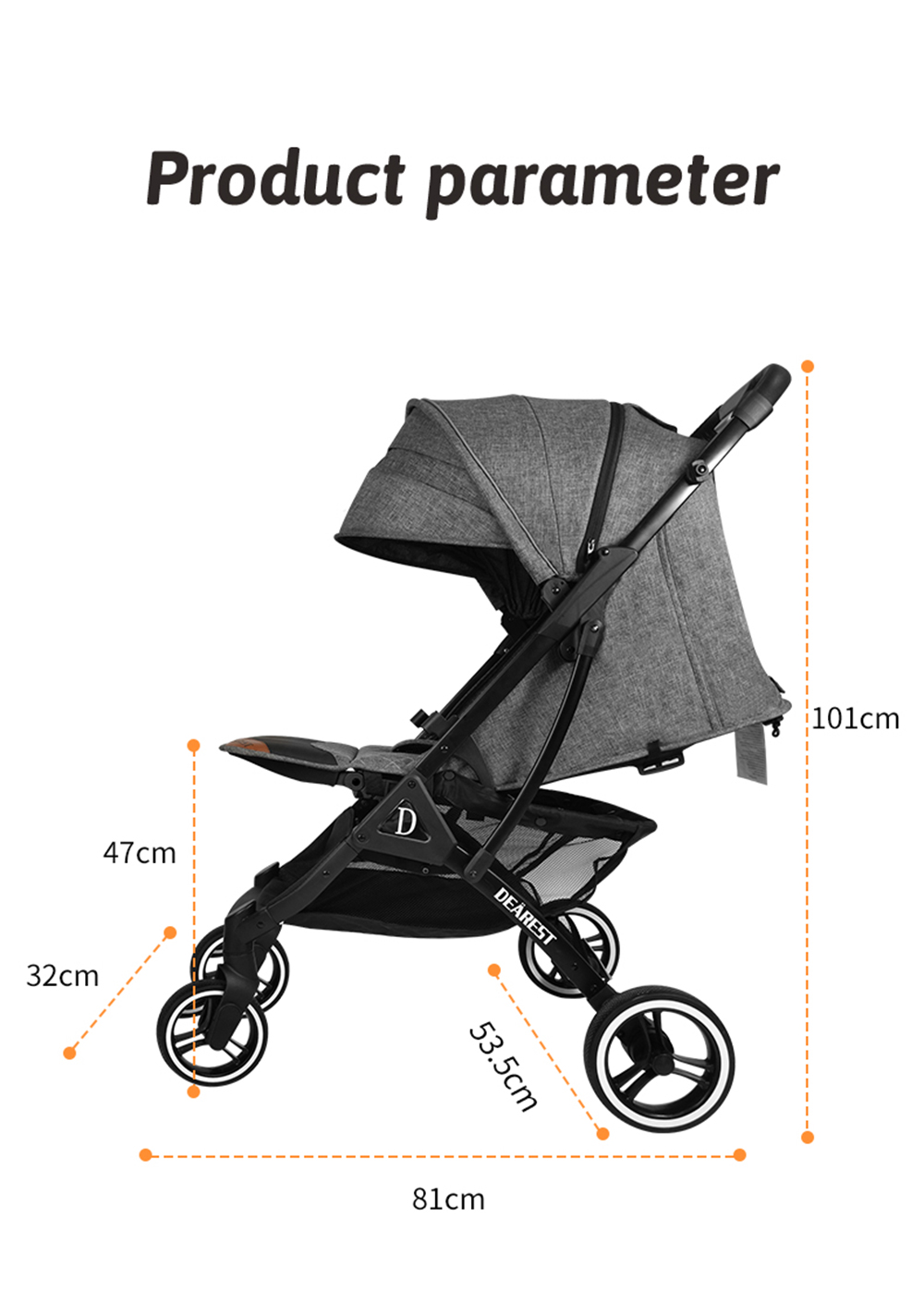 DEAREST 819 Baby Stroller, Comfortable Adjustable Multifunction 4-Wheel Shock Absorption Baby Cart - Black