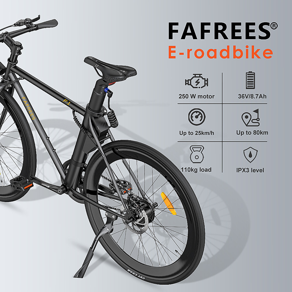 FAFREES F1 Electric Bike 250W Brushless Motor 25km/h Max Speed 9Ah Battery Shimano 7-Speed Transmission - Orange