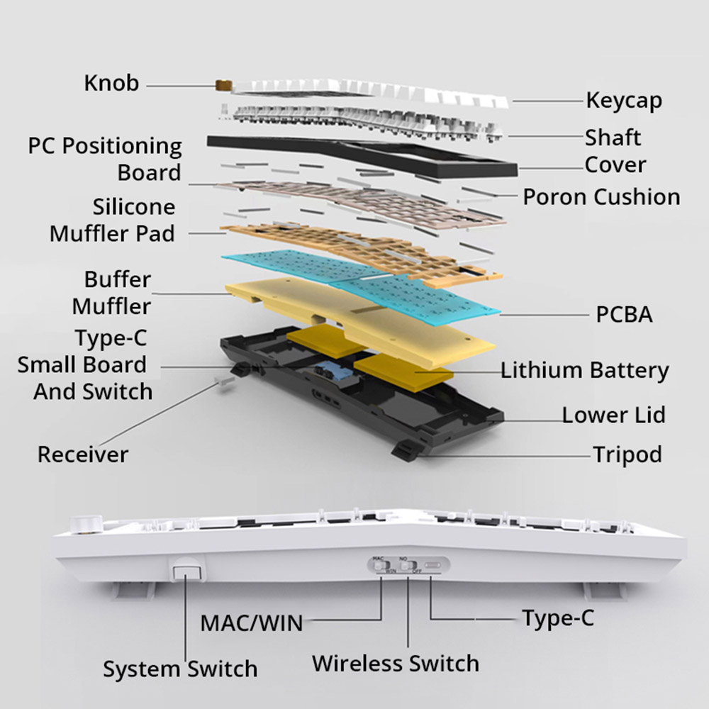 FEKER Alice80 68-key 65% Gasket Hot Swappable Split Wired/Wireless Mechanical Keyboard with Gateron Switch - Black