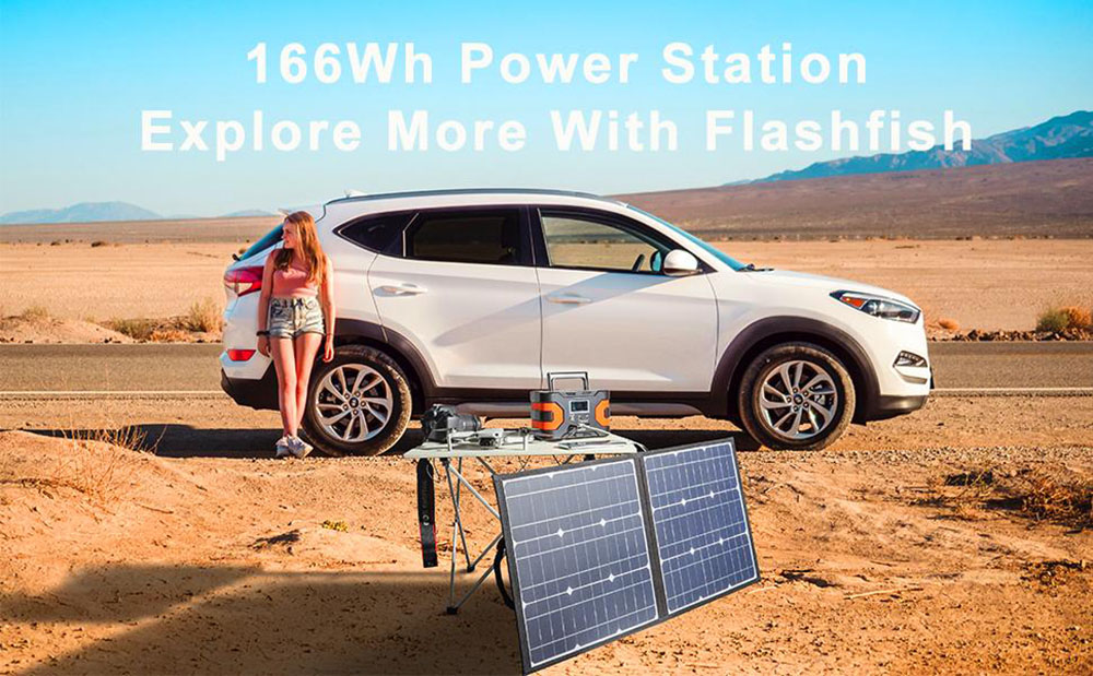 Flashfish EA150 200W Peak Power Station, 166Wh/45000mAh Backup Power Pack Solar Generator, 7 Outlets, 110V AC Output