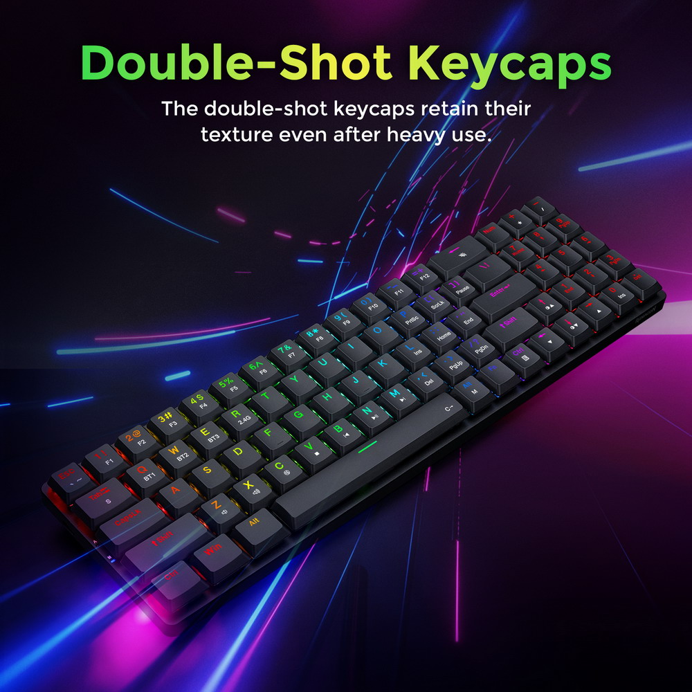Redragon K626P-KBS Ashe Pro 78 Keys Tri-Mode Wireless RGB Mechanical Keyboard Ultra-Thin with Numpad Blue Switch - Black