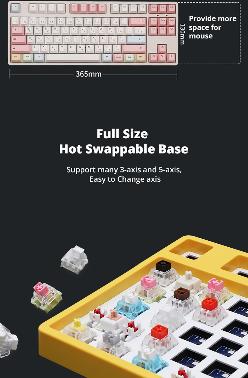 ACGAM MMD87 BT5.0 2.4G Type-C Connection 87 Keys Hot-Swappable Mechanical Keyboard DIY Kits - Black