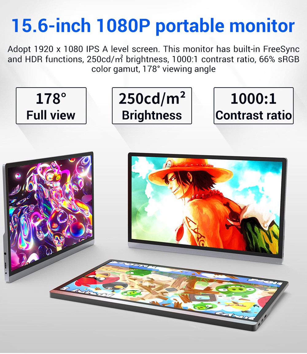 AOSIMAN ASM-156FCT Portable Monitor 15.6 inch IPS HDR 1920*1080 Resolution Full Metal Body Dual Type-C+Mini HDMI