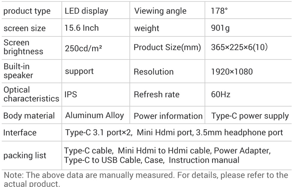 AOSIMAN ASM-156FCT Portable Monitor 15.6 inch IPS HDR 1920*1080 Resolution Full Metal Body Dual Type-C+Mini HDMI