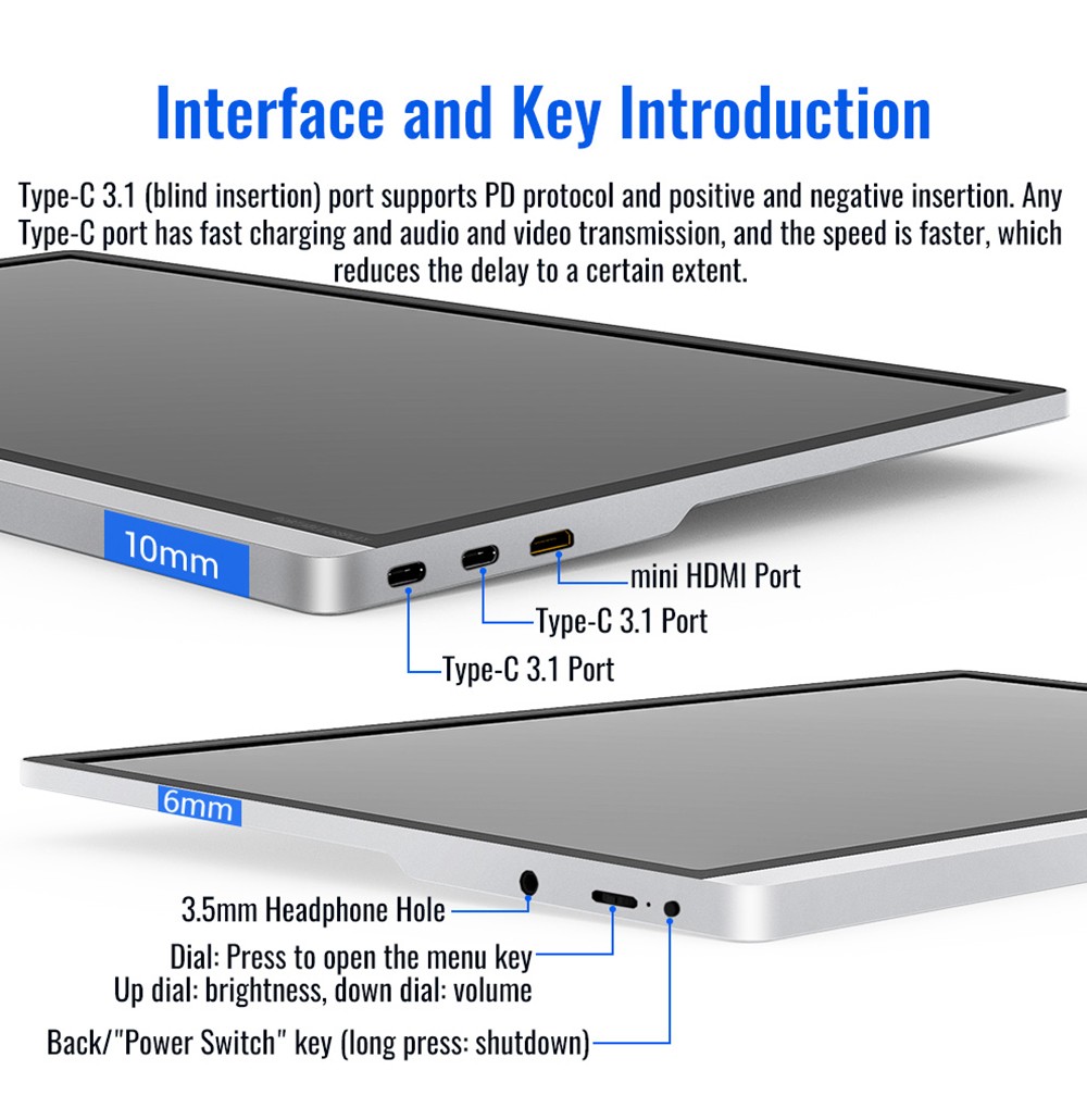 AOSIMAN ASM-156UCC Portable Monitor 15.6 inch IPS HDR 3840*2160 Resolution Full Metal Body Dual T ype-C+mini HDMI