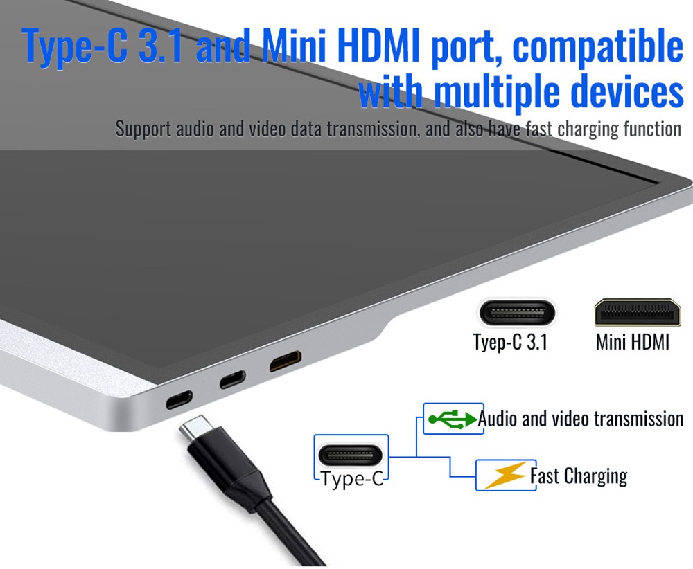 AOSIMAN ASM-156UCC Portable Monitor 15.6 inch IPS HDR 3840*2160 Resolution Full Metal Body Dual T ype-C+mini HDMI