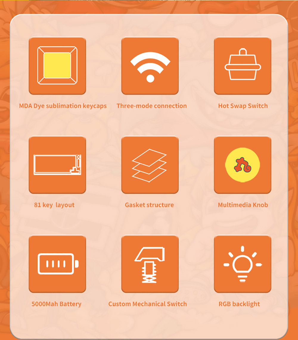 Ajazz Douyu DKW500 75% 81keys Wireless Triple Modes Gasket Hot Swapable RGB Mechanical Keyboard Knob Control - Creamy White