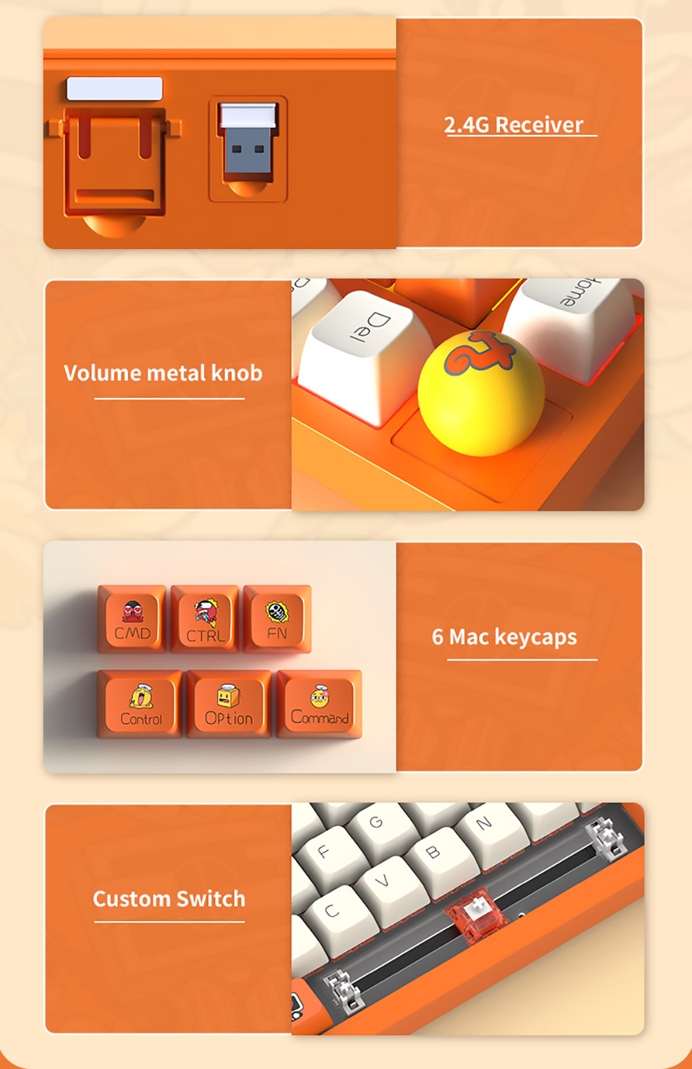 Ajazz Douyu DKW500 75% 81keys Wireless Triple Modes Gasket Hot Swapable RGB Mechanical Keyboard Knob Control - Creamy White