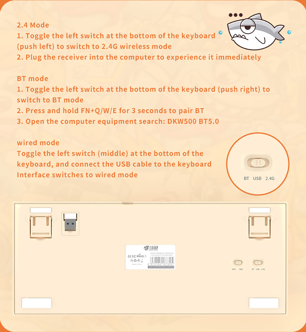 Ajazz Douyu DKW500 75% 81keys Wireless Triple Modes Gasket Hot Swapable RGB Mechanical Keyboard Knob Control - Creamy White