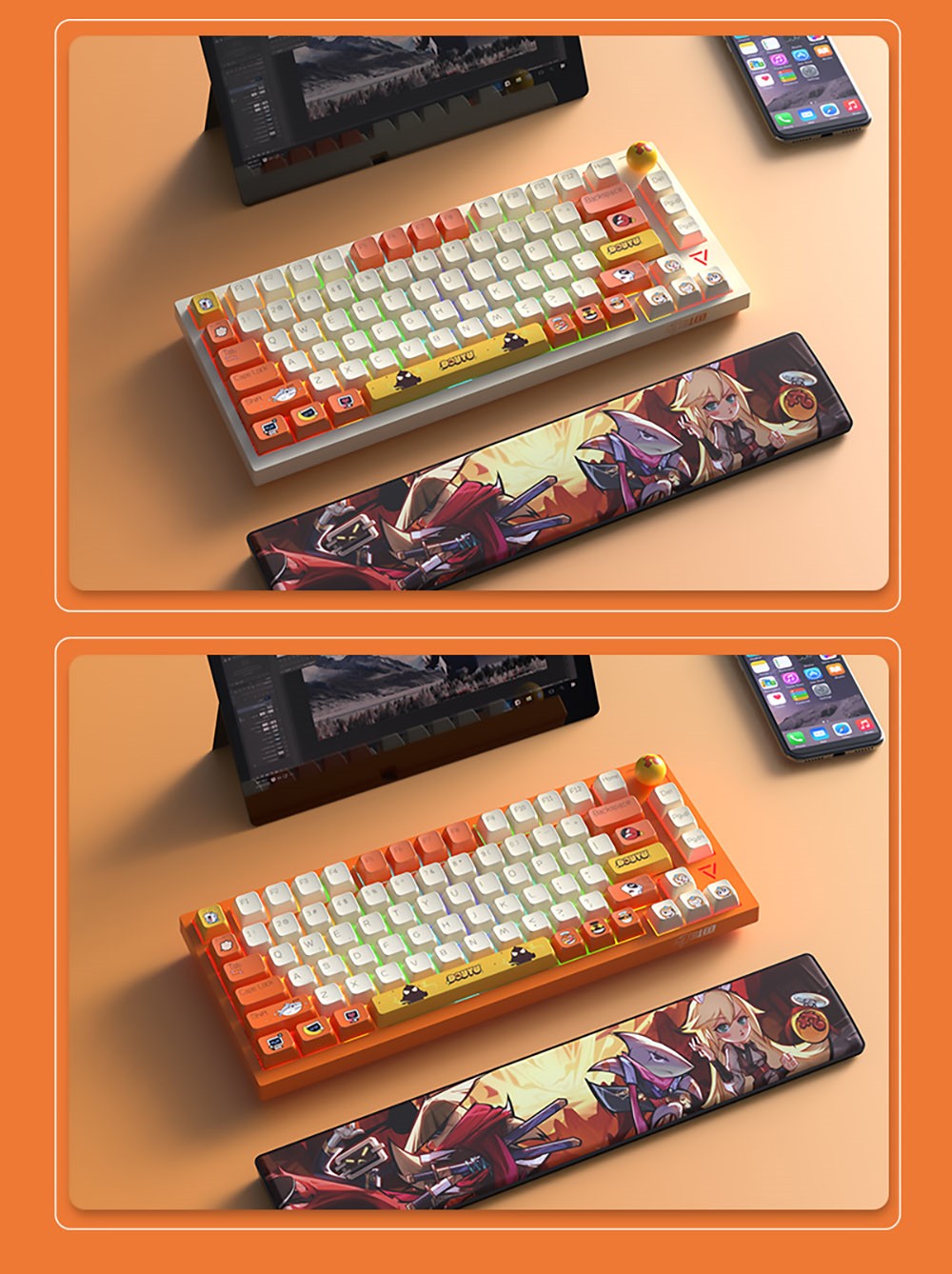 Ajazz Douyu DKW500 75% 81keys Wireless Triple Modes Gasket Hot Swapable RGB Mechanical Keyboard Knob Control - Creamy White