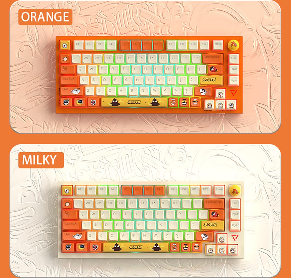 Ajazz Douyu DKW500 75% 81keys Wireless Triple Modes Gasket Hot Swapable RGB Mechanical Keyboard Knob Control - Creamy White