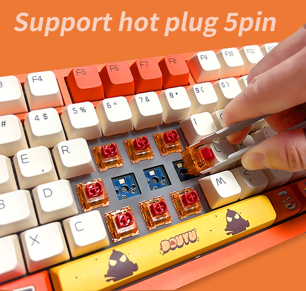 Ajazz Douyu DKW500 75% 81keys Wireless Triple Modes Gasket Hot Swapable RGB Mechanical Keyboard Knob Control - Creamy White