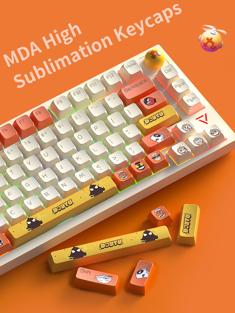 Ajazz Douyu DKW500 75% 81keys Wireless Triple Modes Gasket Hot Swapable RGB Mechanical Keyboard Knob Control - Creamy White