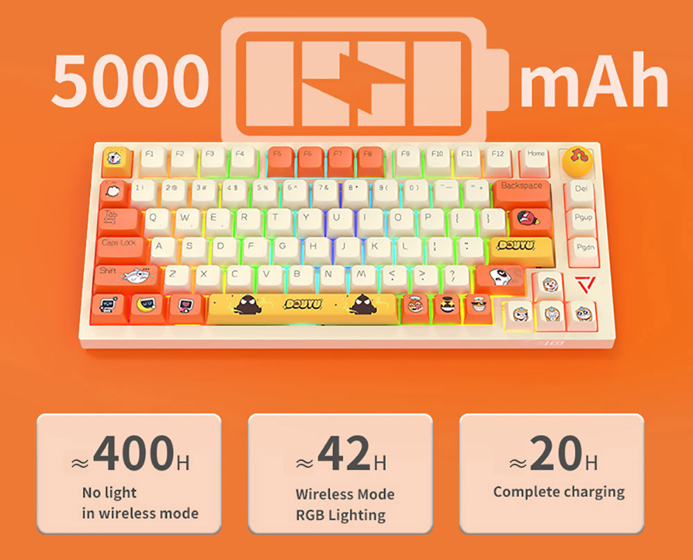 Ajazz Douyu DKW500 75% 81keys Wireless Triple Modes Gasket Hot Swapable RGB Mechanical Keyboard Knob Control - Creamy White