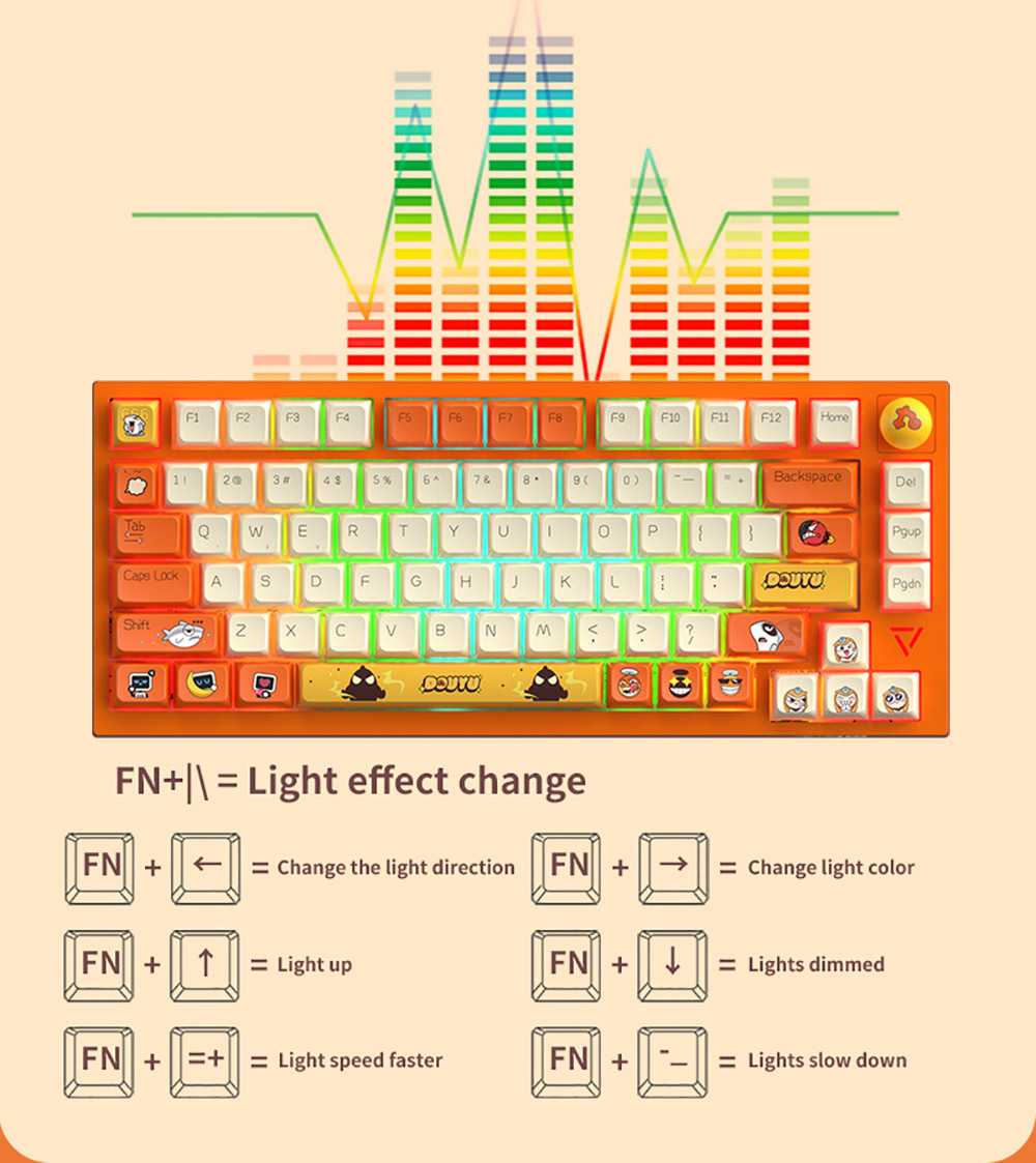 Ajazz Douyu DKW500 75% 81keys Wireless Triple Modes Gasket Hot Swapable RGB Mechanical Keyboard Knob Control - Creamy White