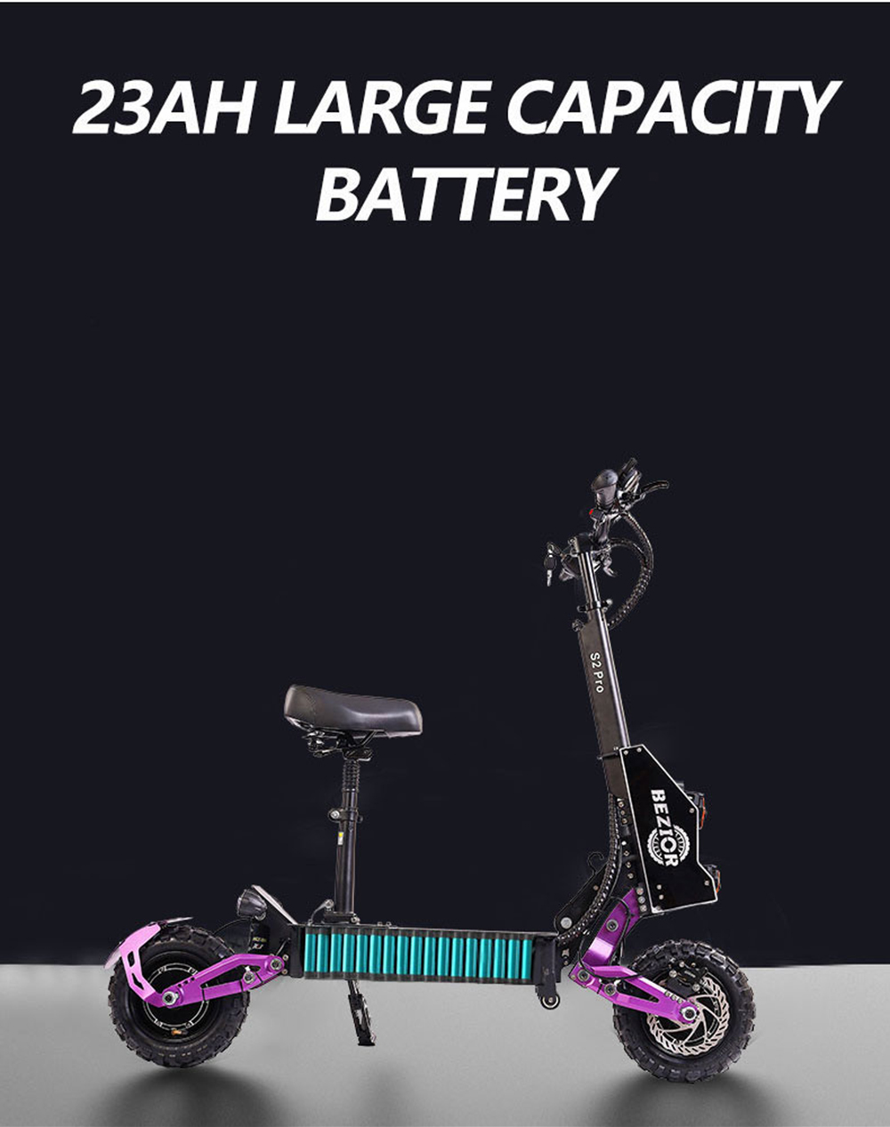 BEZIOR S2 PRO Electric Off-Road Scooter 11'' Wheel 1200W*2 Dual Motor 23Ah Battery 65km/h Max Speed 120kg Load