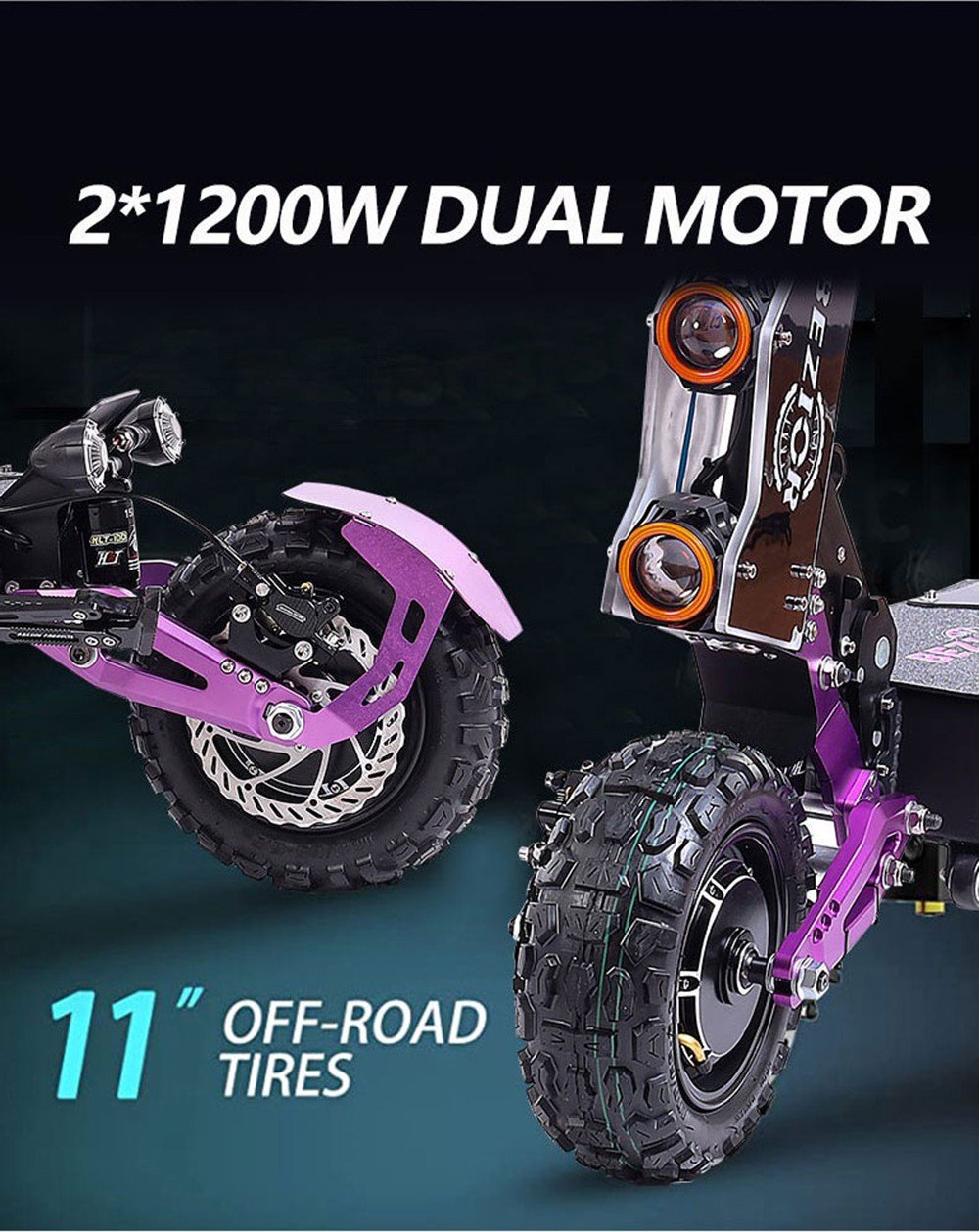 BEZIOR S2 PRO Electric Off-Road Scooter 11'' Wheel 1200W*2 Dual Motor 23Ah Battery 65km/h Max Speed 120kg Load