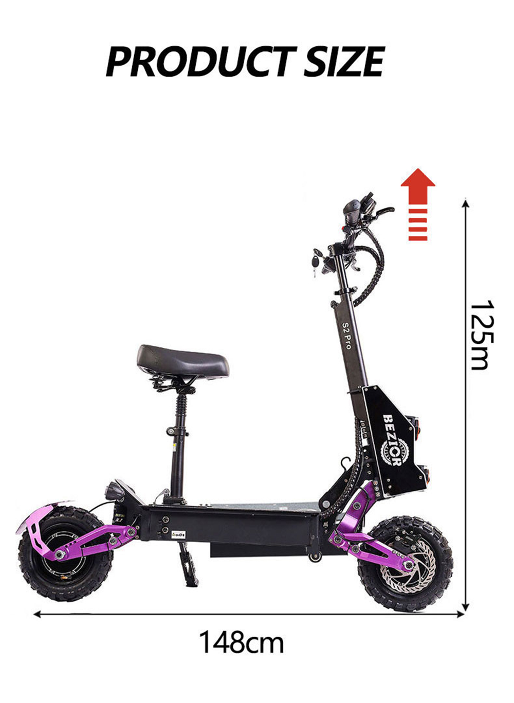 BEZIOR S2 PRO Electric Off-Road Scooter 11'' Wheel 1200W*2 Dual Motor 23Ah Battery 65km/h Max Speed 120kg Load