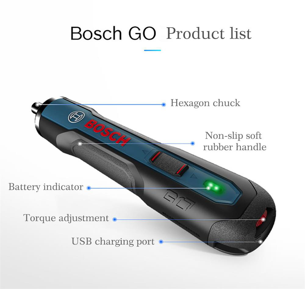 BOSCH GO Mini Electric Screwdriver 3.6V 1.5Ah Cordless Rechargeable Hand Drill Power Tool, 2.5-5Nm 6-Speed Torque Control