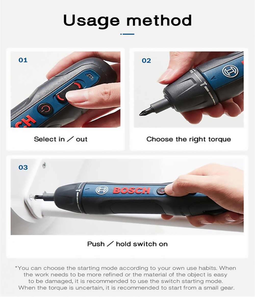 BOSCH GO2 Electric Screwdriver 3.6V 1.5Ah Cordless Rechargeable Hand Drill Power Tools, 0.2-5Nm 6-Speed Torque Adjustment, Smart Stop, Electronic Brake