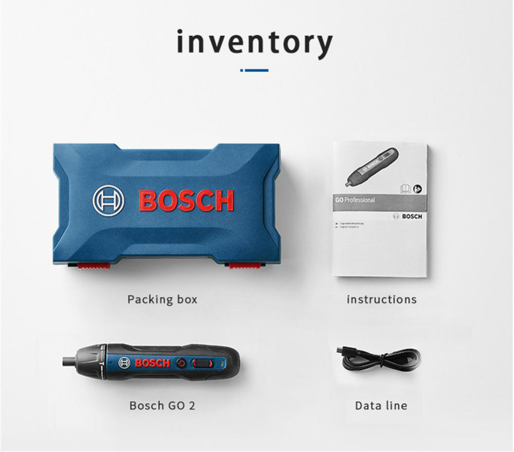 BOSCH GO2 Electric Screwdriver 3.6V 1.5Ah Cordless Rechargeable Hand Drill Power Tools, 0.2-5Nm 6-Speed Torque Adjustment, Smart Stop, Electronic Brake